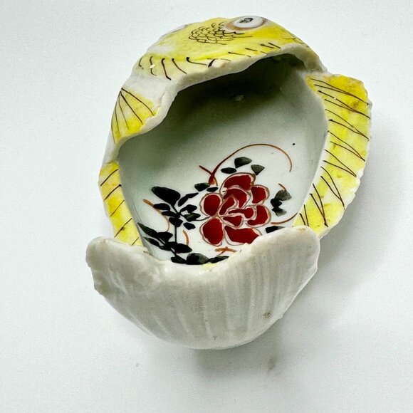 Antique Chinese Hand-Painted Fish Shaped Ceramic Dish Qing Dynasty Yellow - Picture 6 of 10